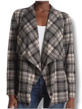 BB Dakota Women’s Plaid Preppy Draped Cardigan Fall Fashion Jacket Sweater
